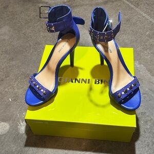 Gianni Bini Royal Blue Studded Ankle-Strap Heels